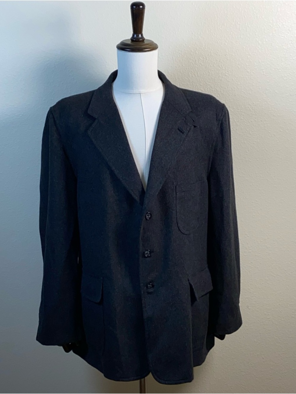T Harris London Mens XL Charcoal Wool Blend Car Coat 4 Button Throat Latch‎
